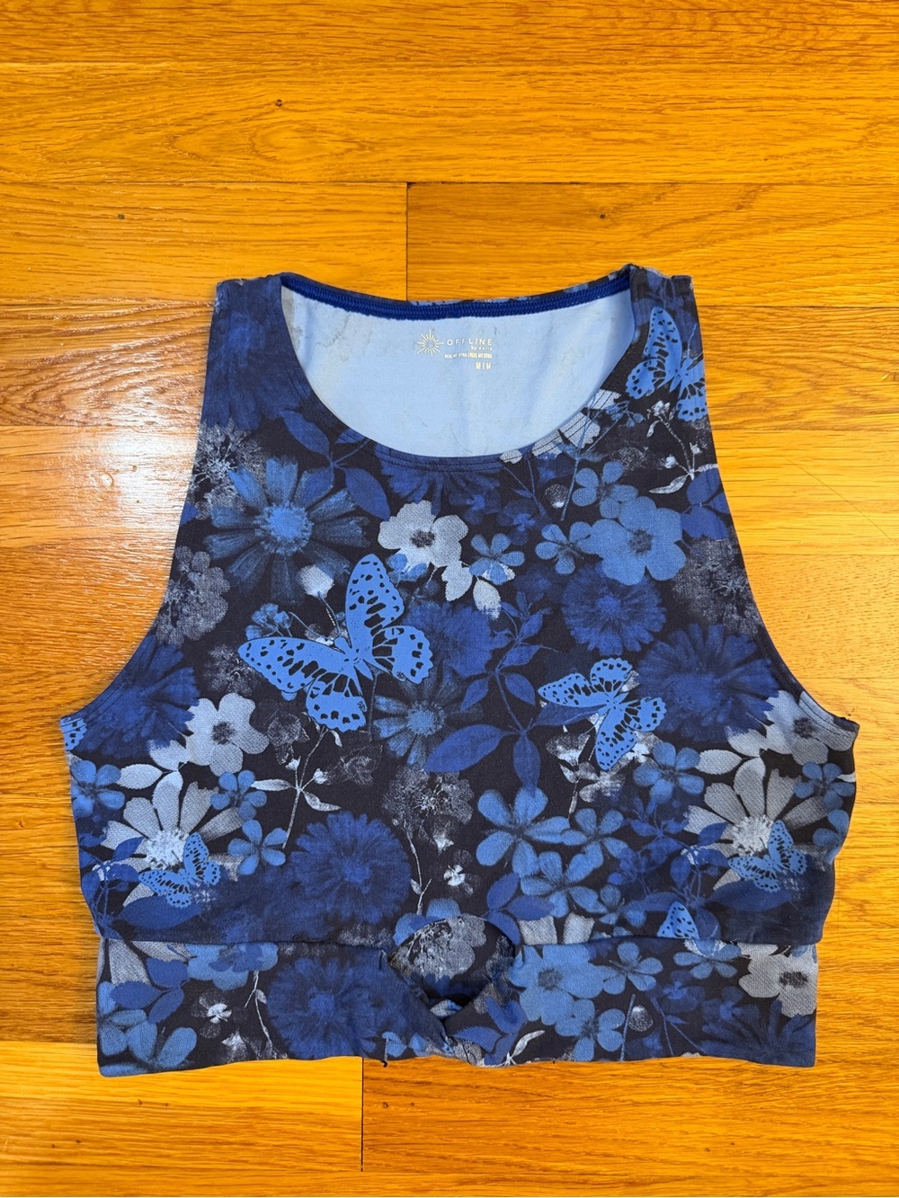 OFFLINE by Aerie Real Me XTRA Twist Crop Tank Top Blue Floral Butterfly - Size M